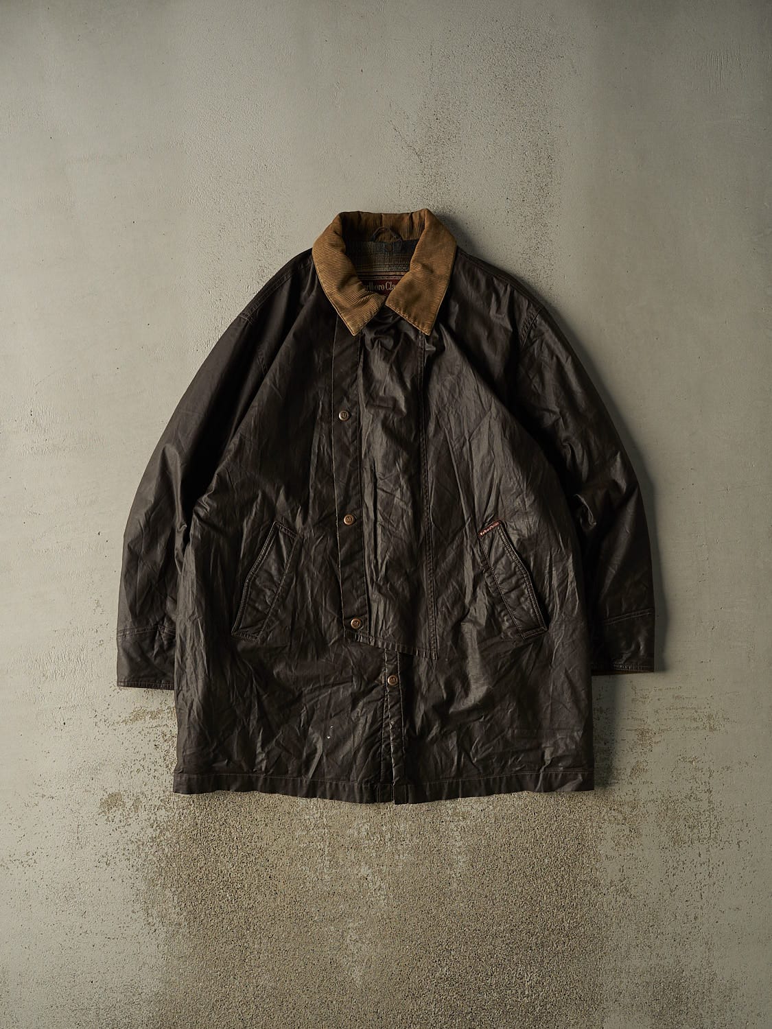 Vintage 90s Brown Marlboro Plaid Lined Trench Rain Jacket (XXL)