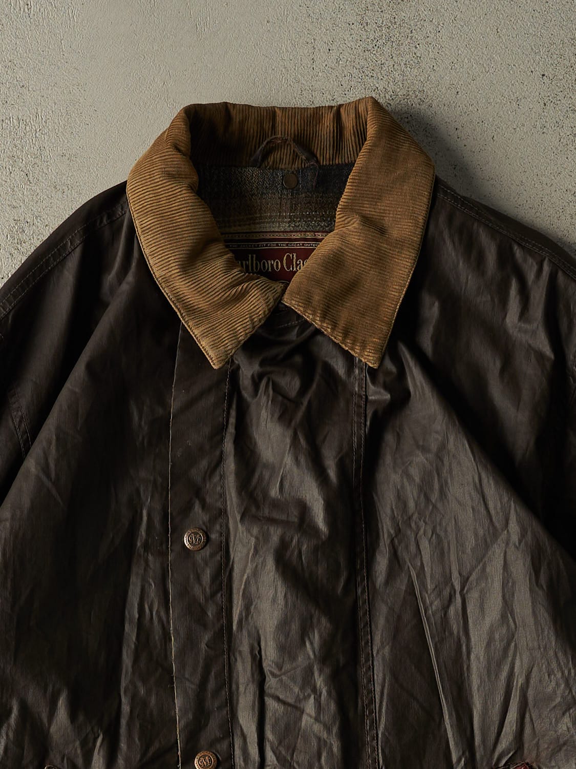 Vintage 90s Brown Marlboro Plaid Lined Trench Rain Jacket (XXL)
