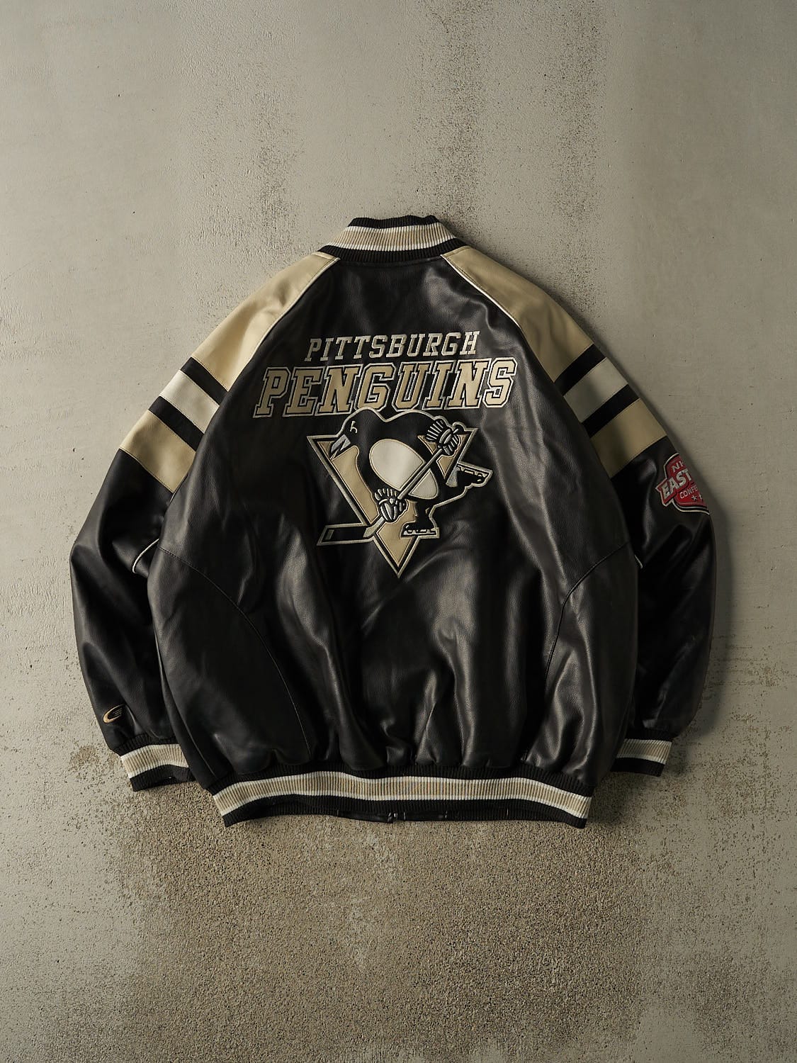 Vintage Y2K Black Pittsburgh Penguins Leather Varsity Jacket (XXL/XXXL)