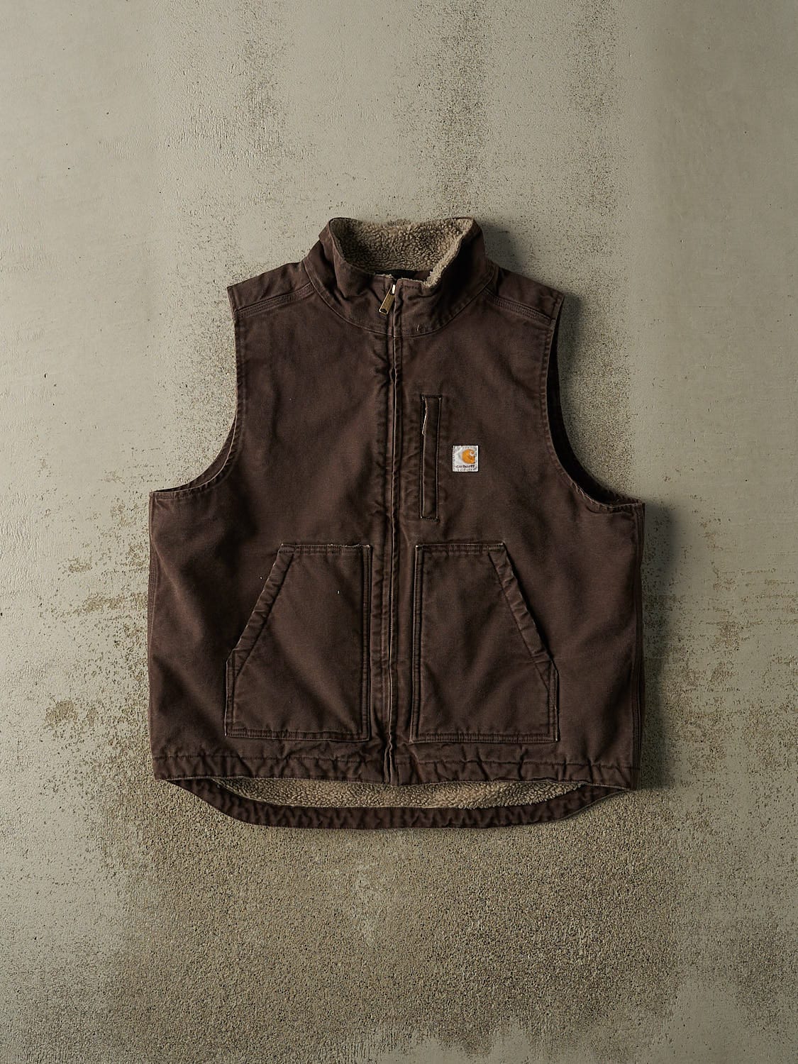 Vintage Y2K Chocolate Brown Carhartt Sherpa Lined Vest (XL/XXL)