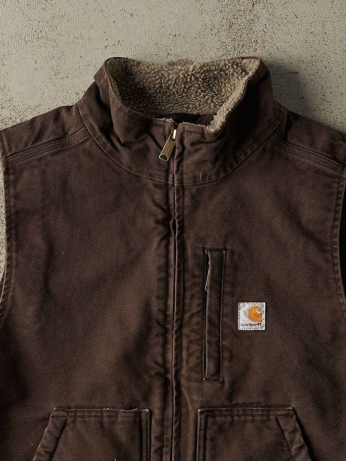 Vintage Y2K Chocolate Brown Carhartt Sherpa Lined Vest (XL/XXL)