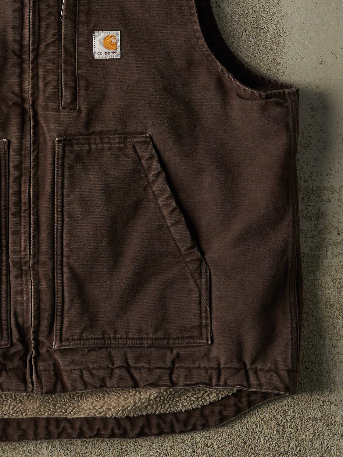 Vintage Y2K Chocolate Brown Carhartt Sherpa Lined Vest (XL/XXL)