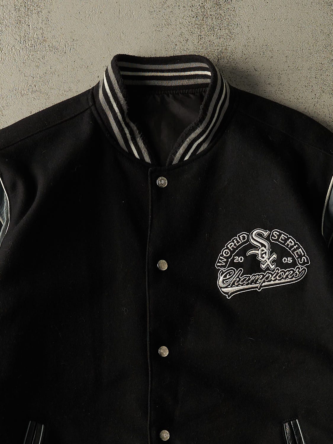 Vintage 05' Black Jeff Hamilton Chicago White Sox Road Series Champions Varsity Jacket (XXL)