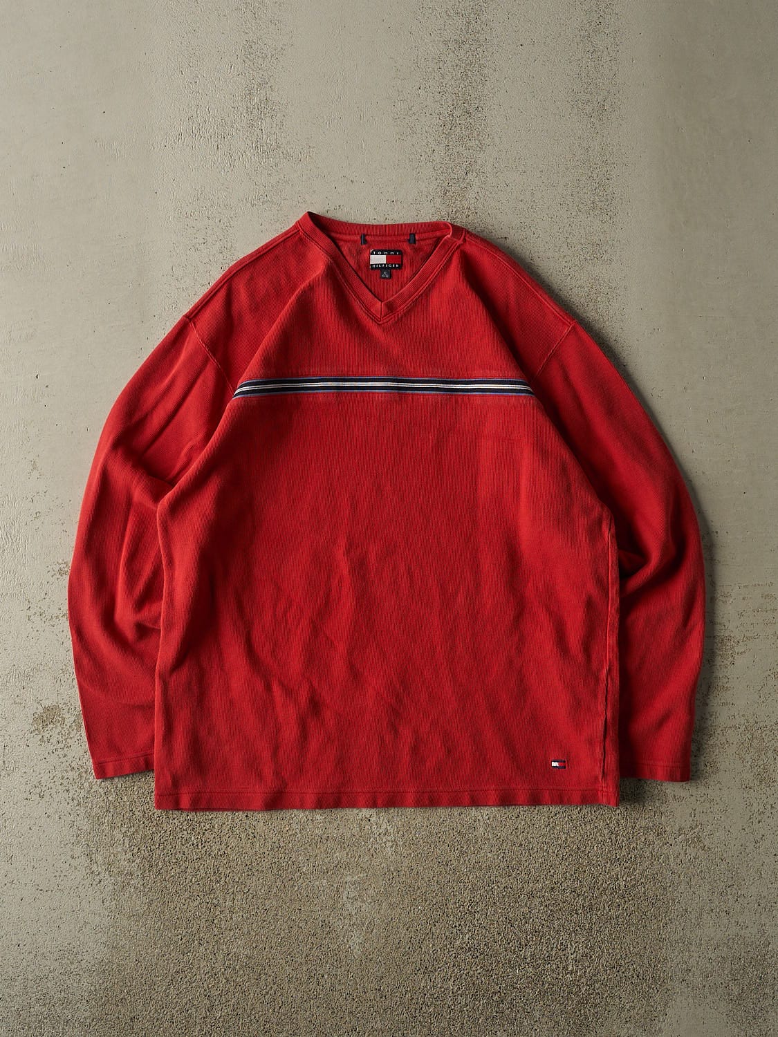 Vintage Y2K Red Tommy Hilfiger Striped Knit Longsleeve (XL/XXL)