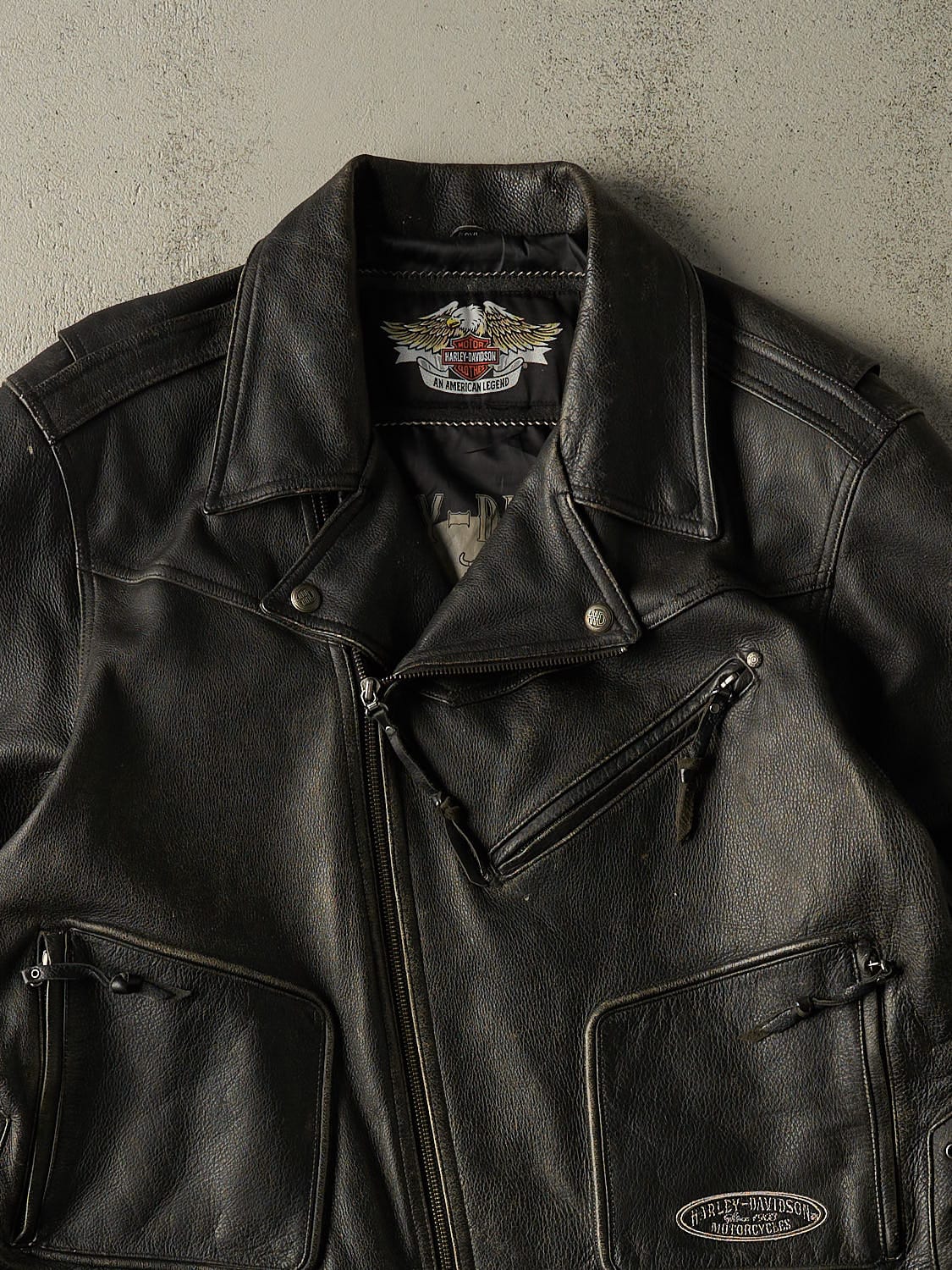 Vintage 90s Black Harley Davison Leather Biker Jacket (XL)