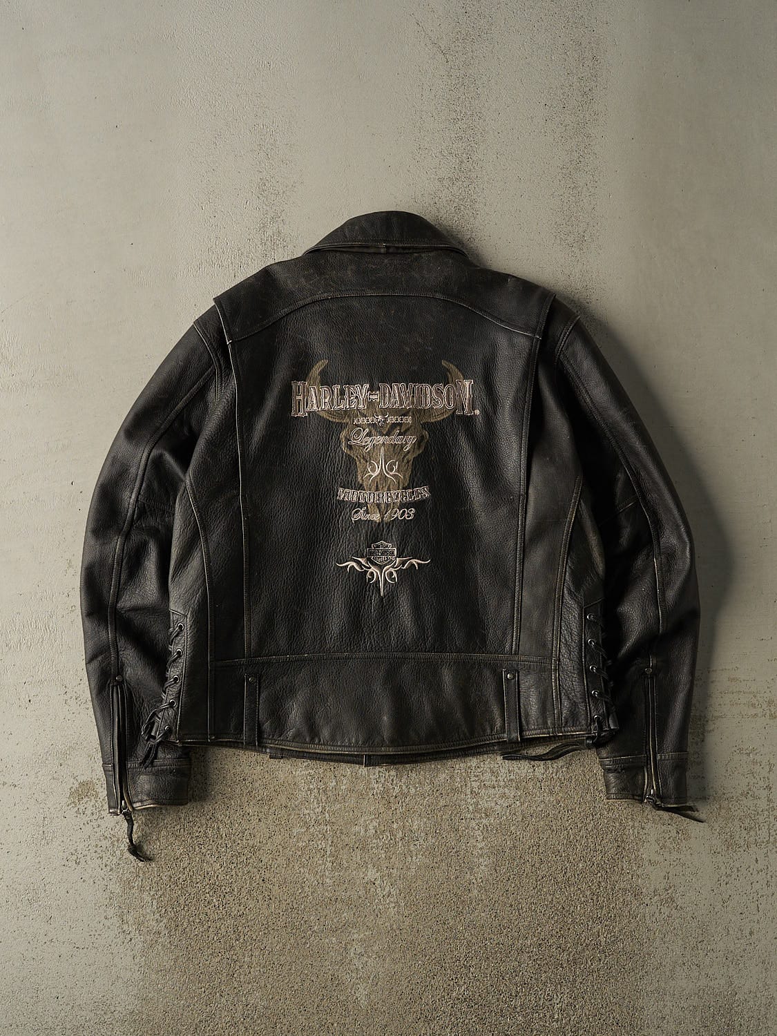 Vintage 90s Black Harley Davison Leather Biker Jacket (XL)