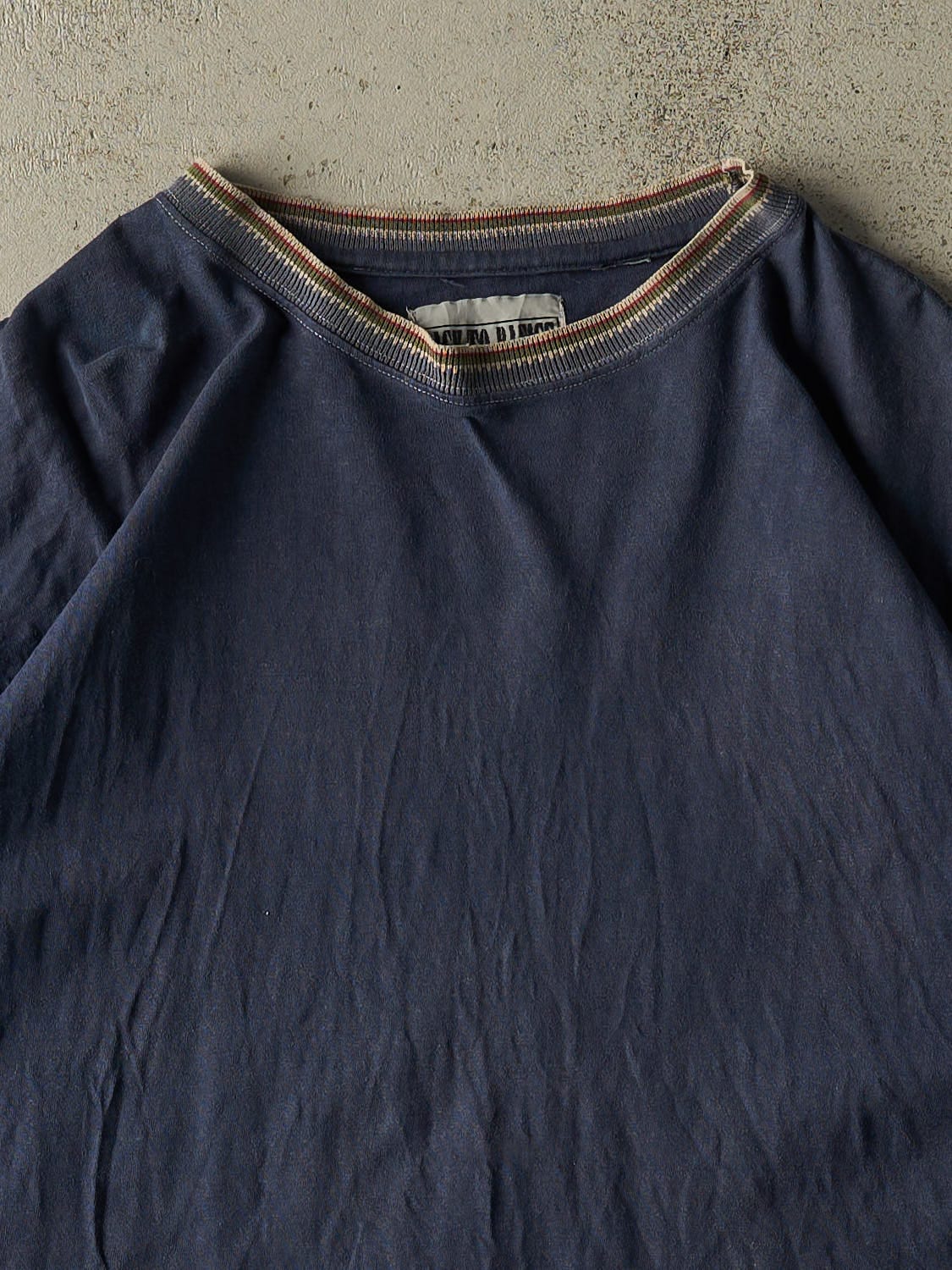 Vintage 90s Navy Blue Patterned Ringer Tee (XL)