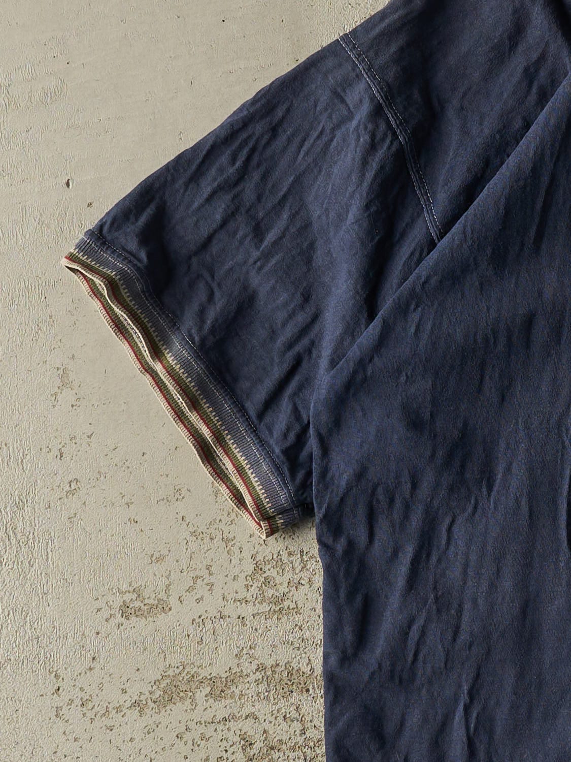 Vintage 90s Navy Blue Patterned Ringer Tee (XL)
