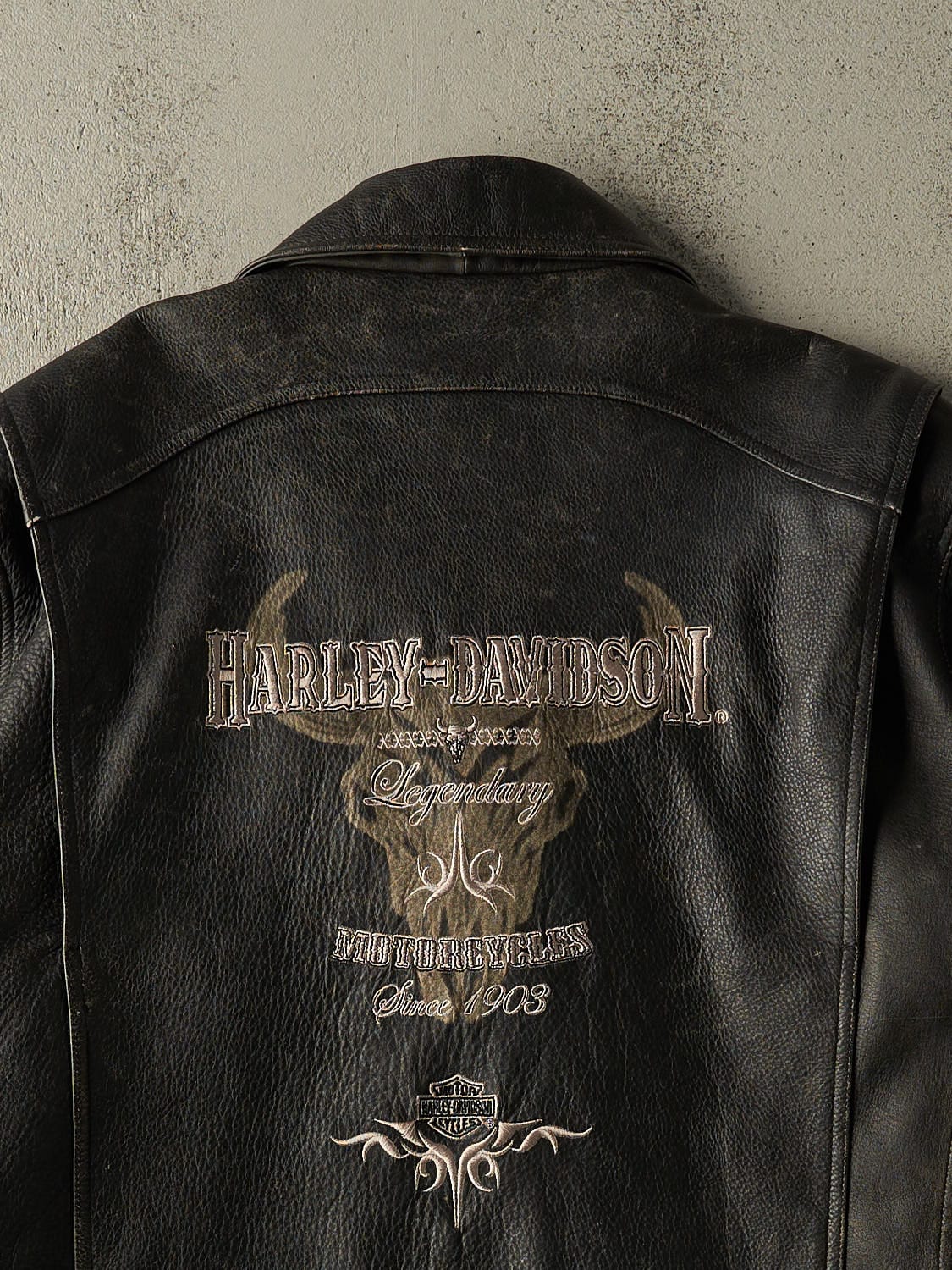 Vintage 90s Black Harley Davison Leather Biker Jacket (XL)