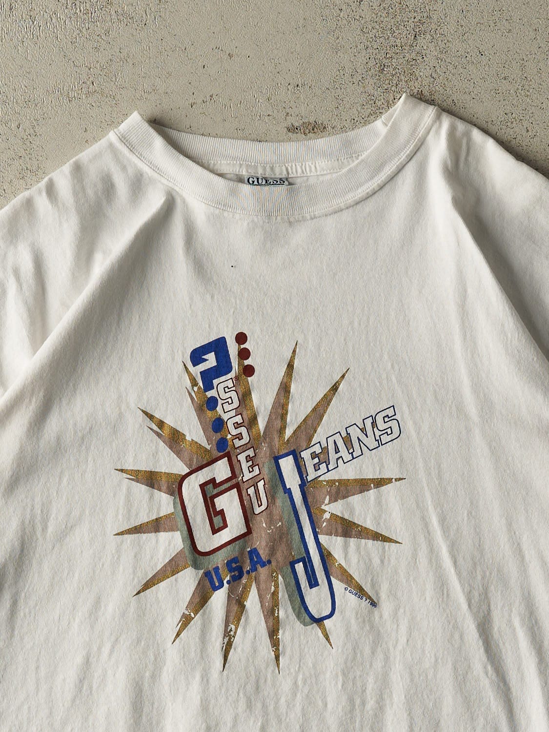 Vintage 96' White Guess Jeans Tee (L/XL)