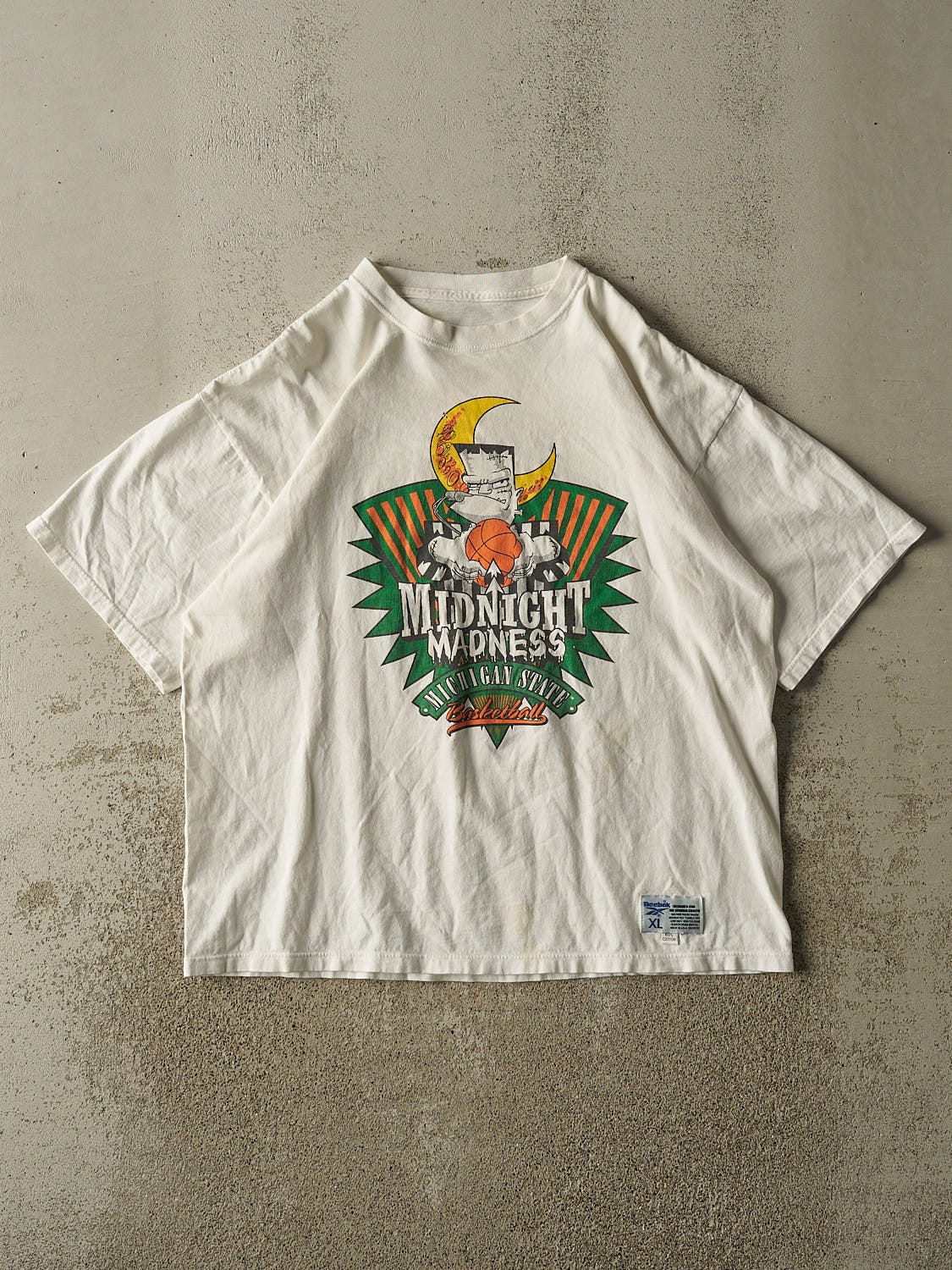 Vintage 90s White Reebok Michigan State Basketball Tee (L/XL)