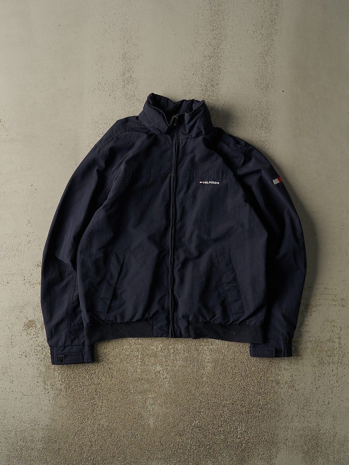 Vintage Y2K Navy Blue Tommy Hilfiger Embroidered Coaches Harrington Style Jacket (L/XL)