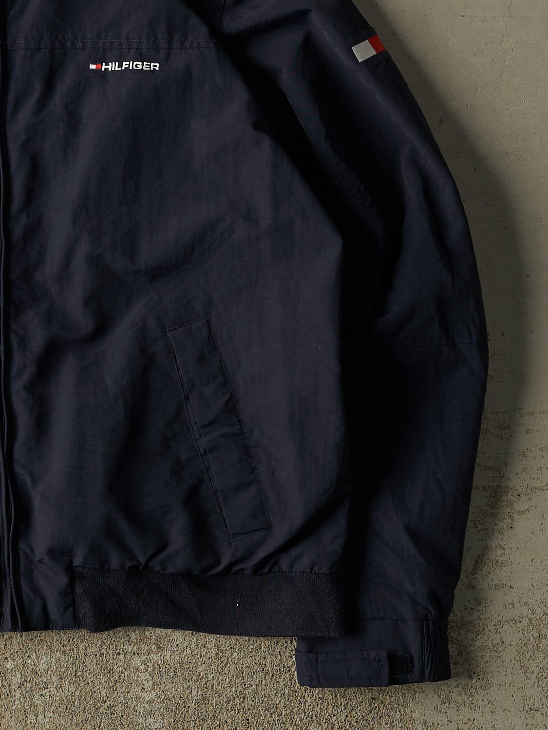 Vintage Y2K Navy Blue Tommy Hilfiger Embroidered Coaches Harrington Style Jacket (L/XL)