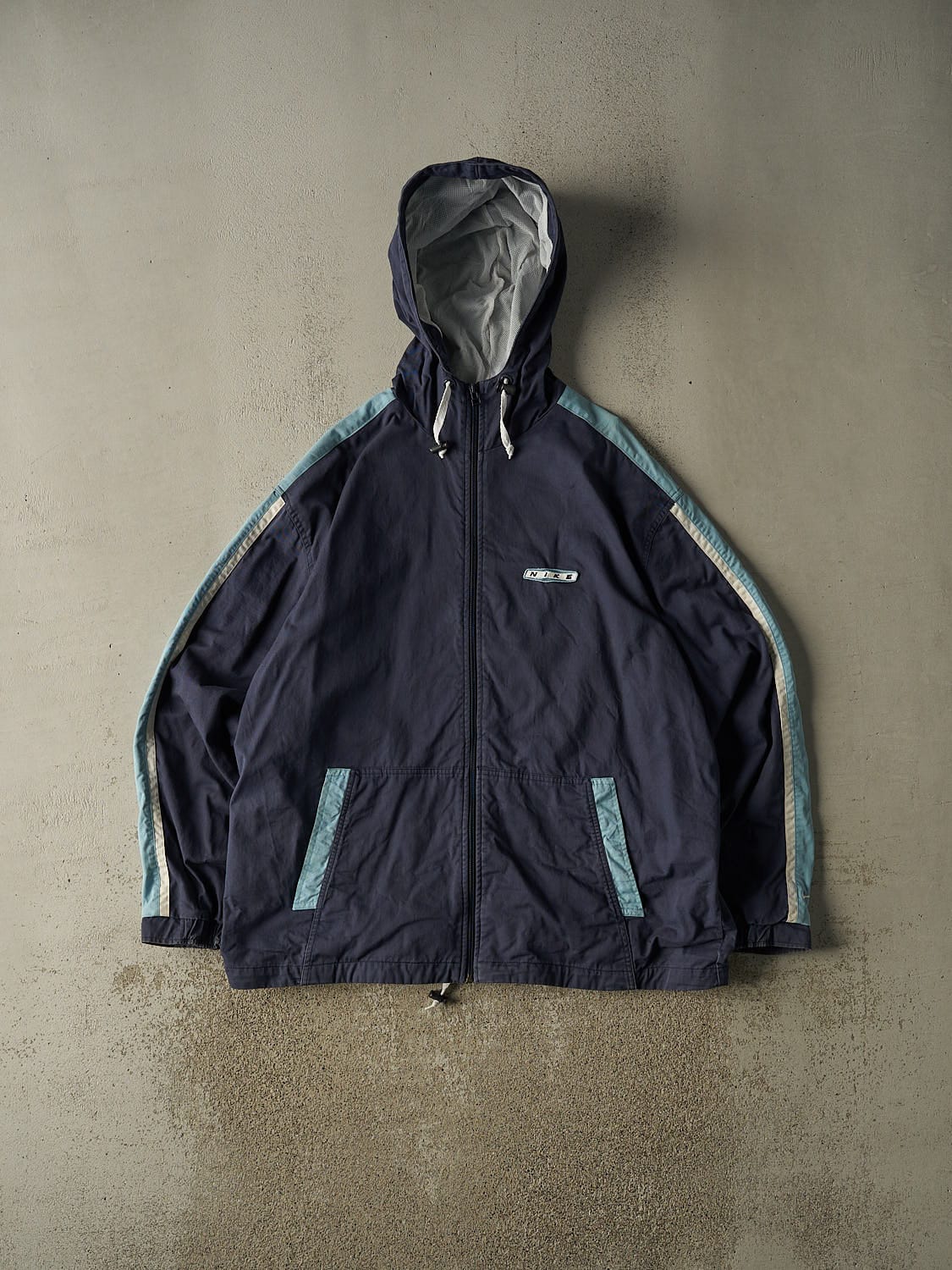 Vintage Y2K Navy Blue Nike Embroidered Hooded Windbreaker Jacket (XXXL)