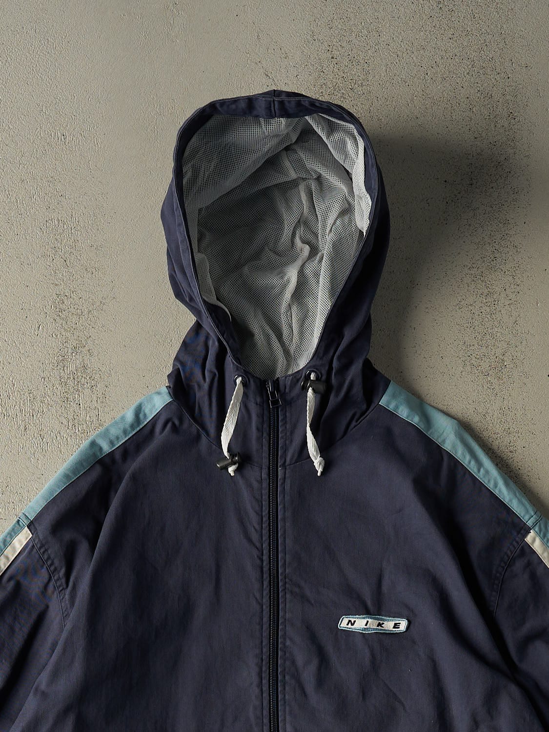 Vintage Y2K Navy Blue Nike Embroidered Hooded Windbreaker Jacket (XXXL)
