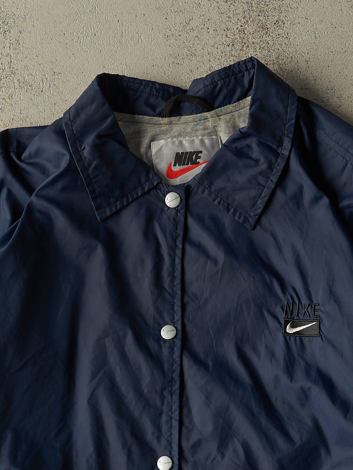 Vintage 90s Navy Blue Nike Embroidered Windbreaker Coach Jacket (S/M)