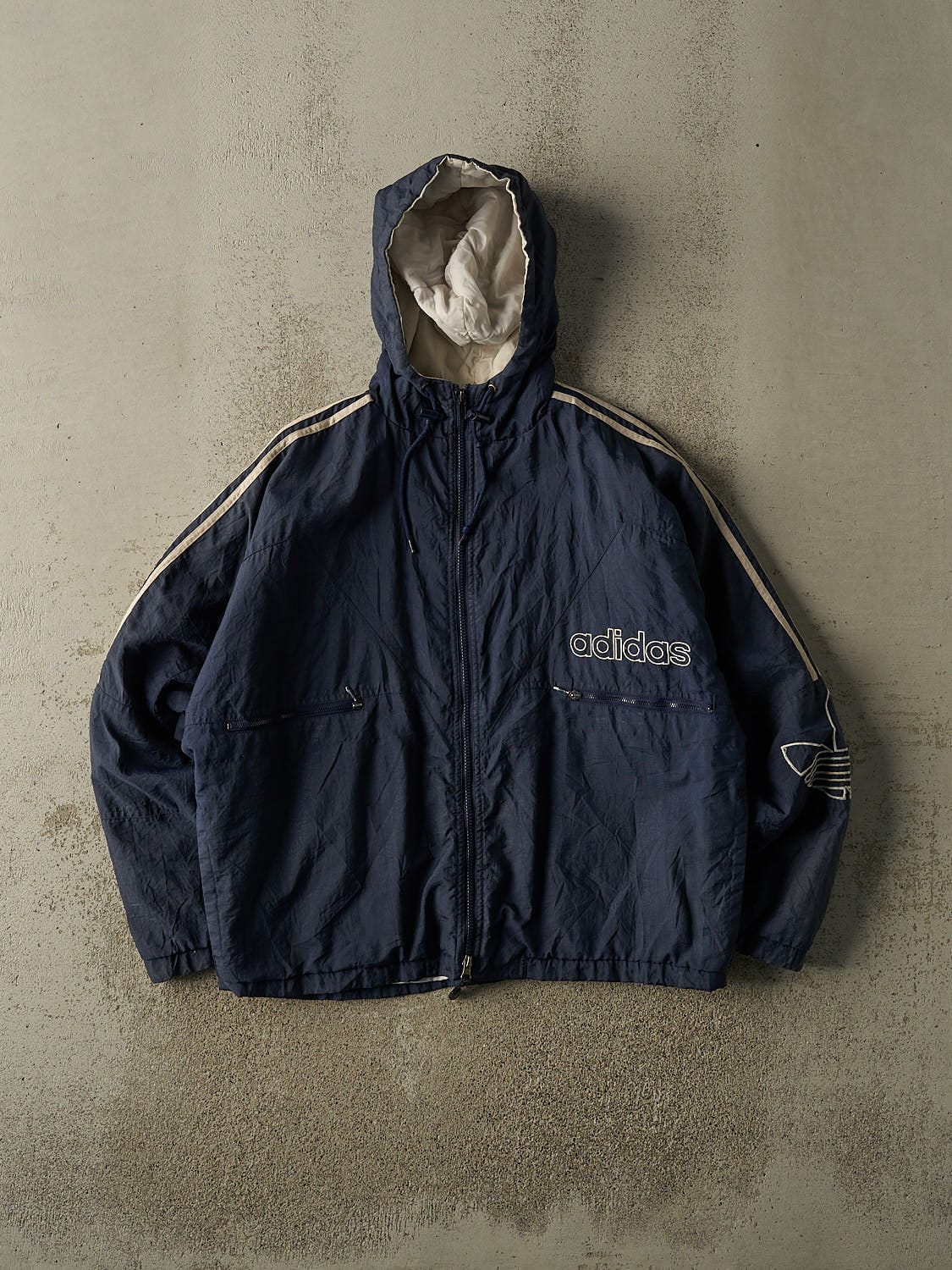 Vintage 90s Navy Blue Adidas Embroidered Windbreaker Jacket (L)