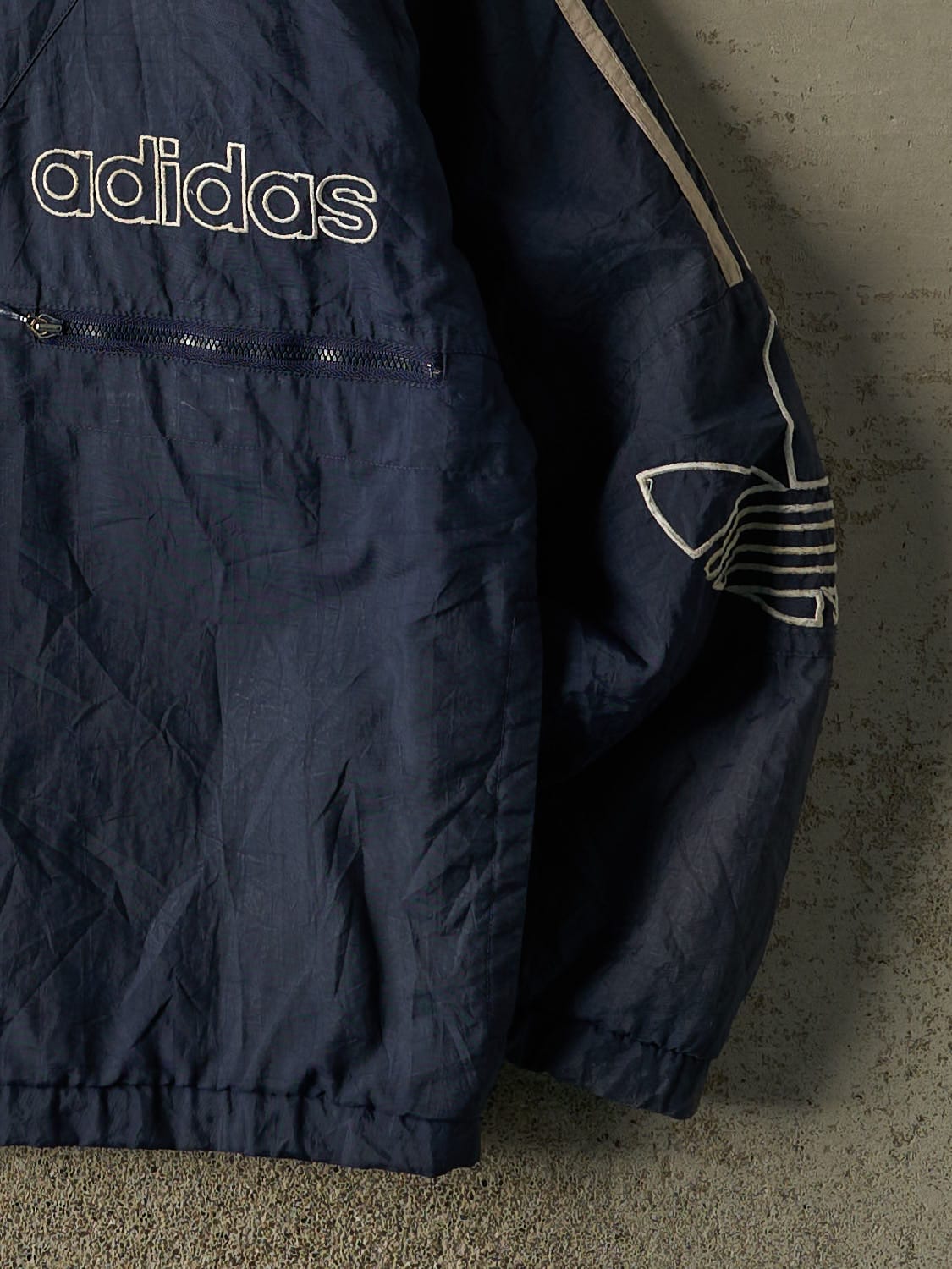 Vintage 90s Navy Blue Adidas Embroidered Windbreaker Jacket (L)