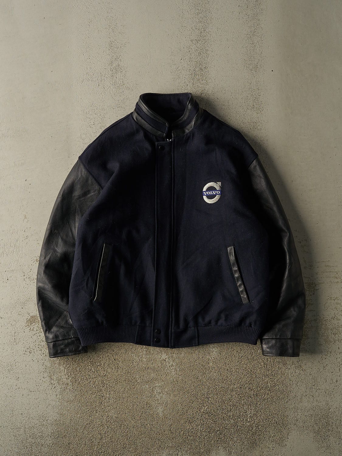 Vintage 90s Navy Blue Volvo Embroidered Varsity Jacket (XXL/XXXL)