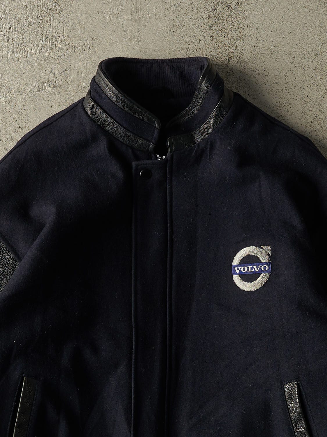 Vintage 90s Navy Blue Volvo Embroidered Varsity Jacket (XXL/XXXL)