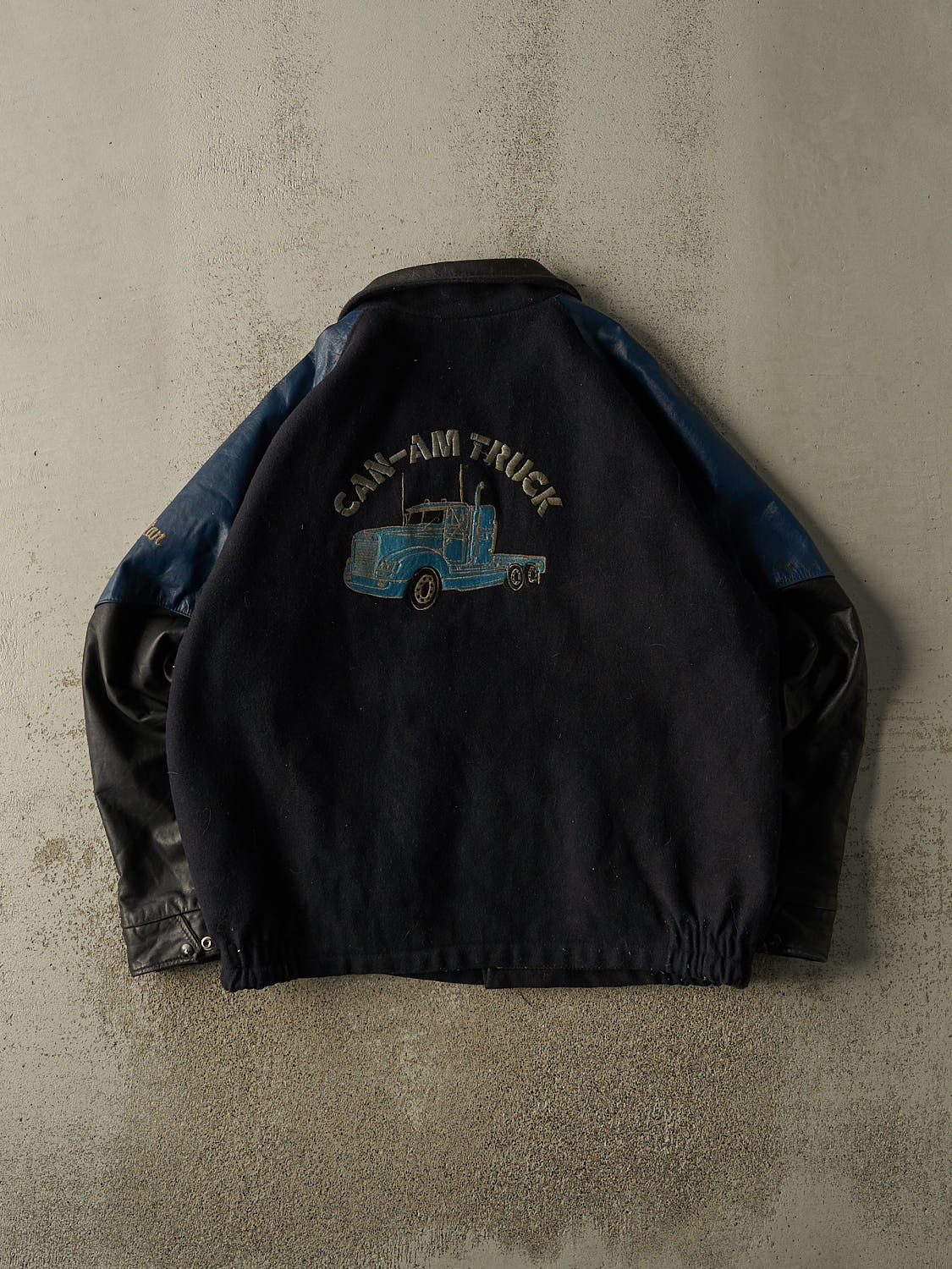 Vintage 80s Navy Blue Can-am Trucks Varsity Jacket (XXL)
