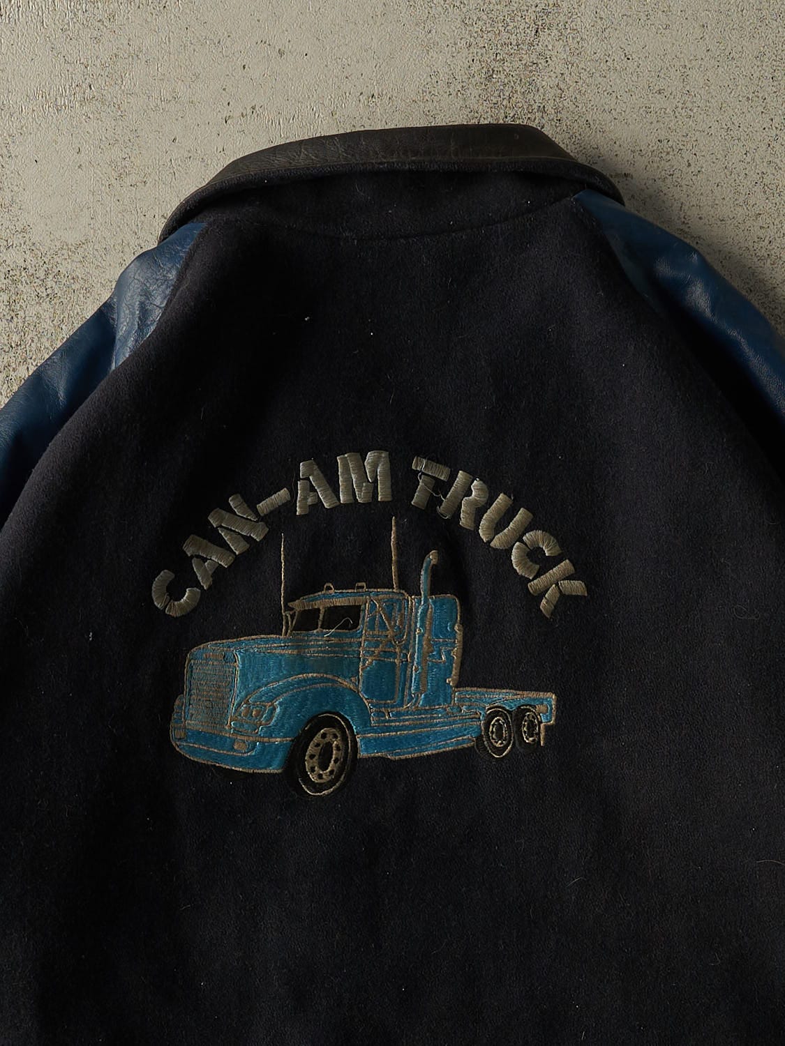 Vintage 80s Navy Blue Can-am Trucks Varsity Jacket (XXL)