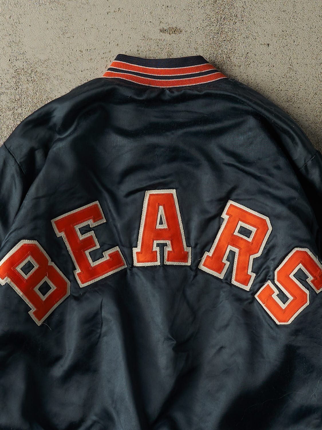 Vintage 80s Blue Chicago Bears Chalk Line Satin Bomber Jacket (XS/S)