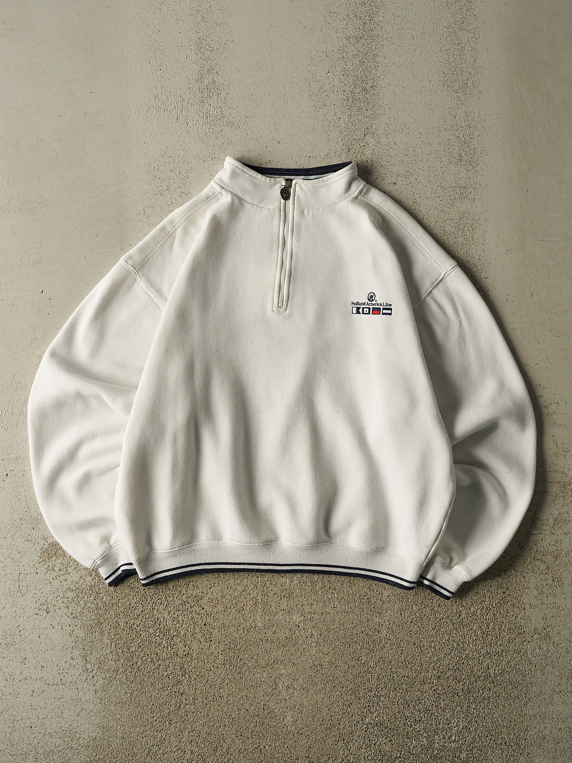 Vintage 90s White Holland America Line Quarter Zip Sweater (L/XL)