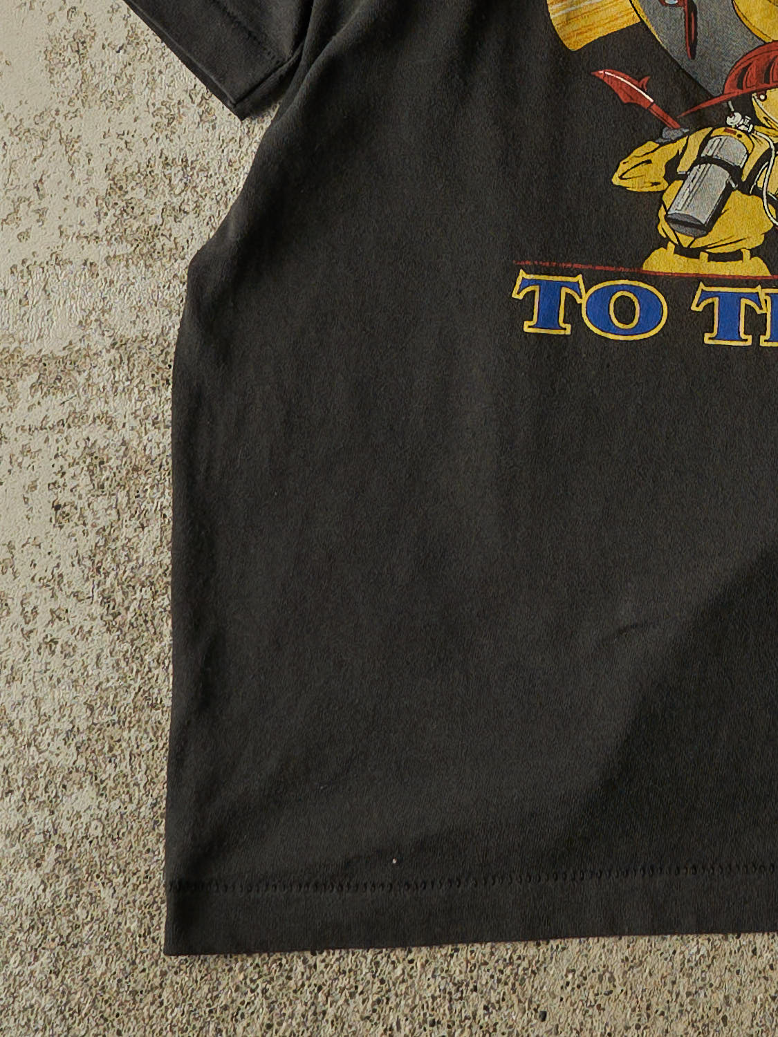 Vintage 90s Black Fireman To The Rescue Single Stitch Tee (L)