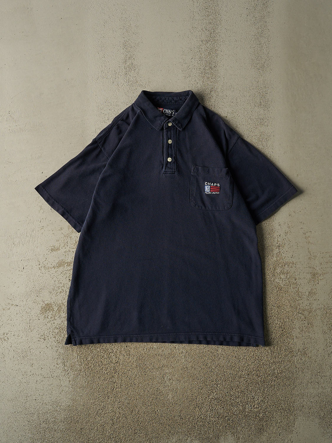 Vintage 90s Navy Blue Chaps Ralph Lauren Quarter Button Pocket Tee (XL/XXL)