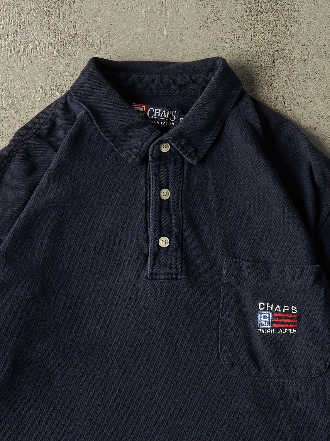Vintage 90s Navy Blue Chaps Ralph Lauren Quarter Button Pocket Tee (XL/XXL)