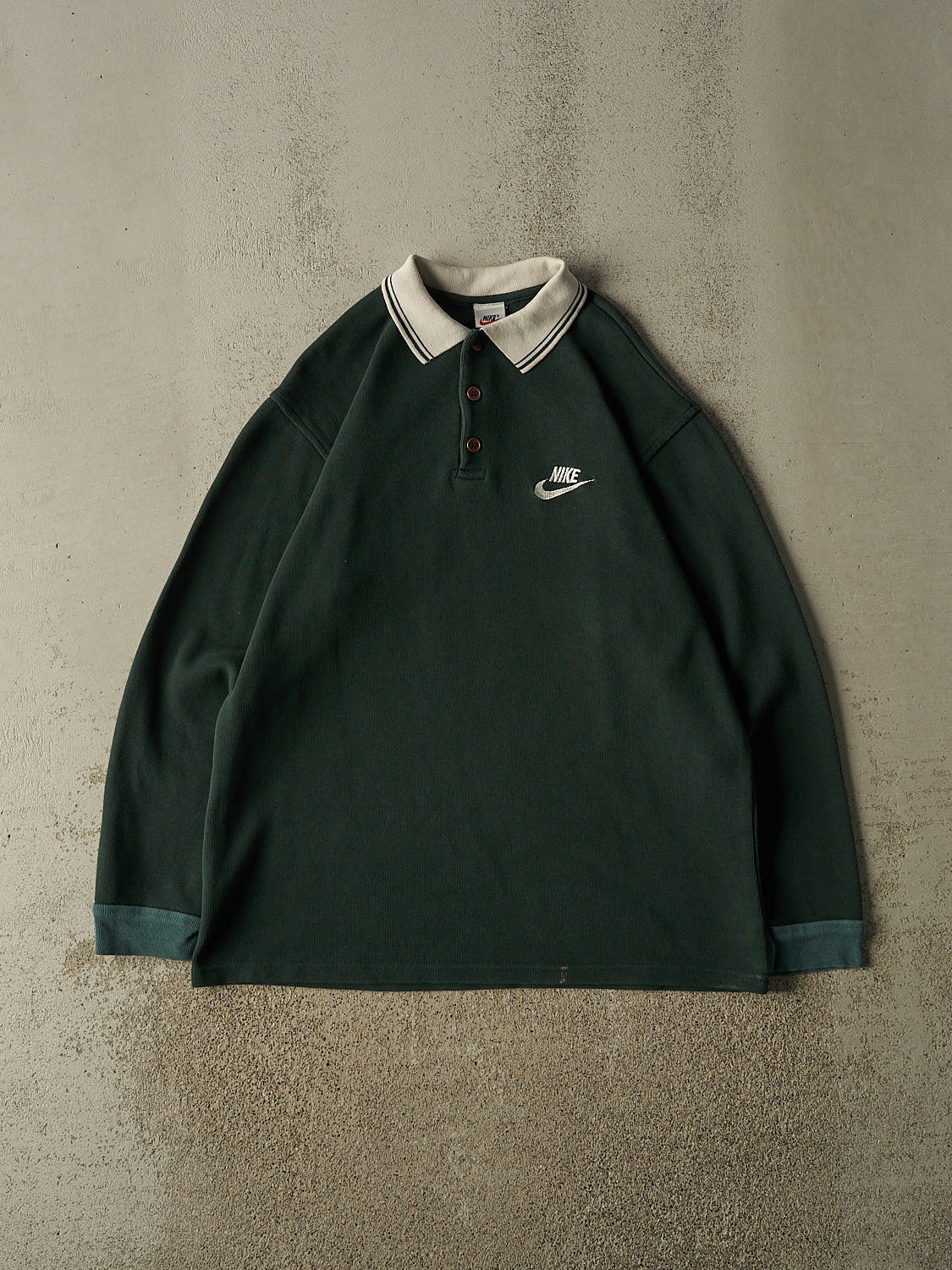 Vintage 90s Green Nike Quarter Button Long Sleeve (L/XL)