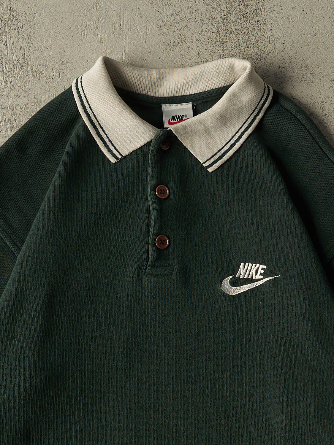 Vintage 90s Green Nike Quarter Button Long Sleeve (L/XL)