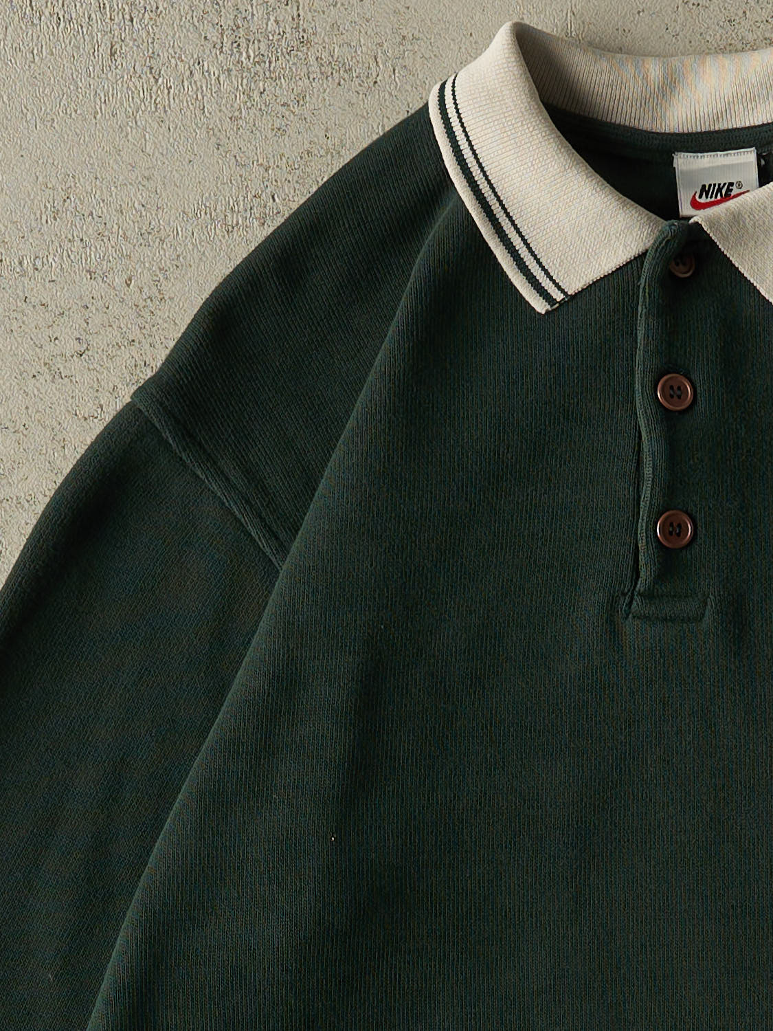 Vintage 90s Green Nike Quarter Button Long Sleeve (L/XL)