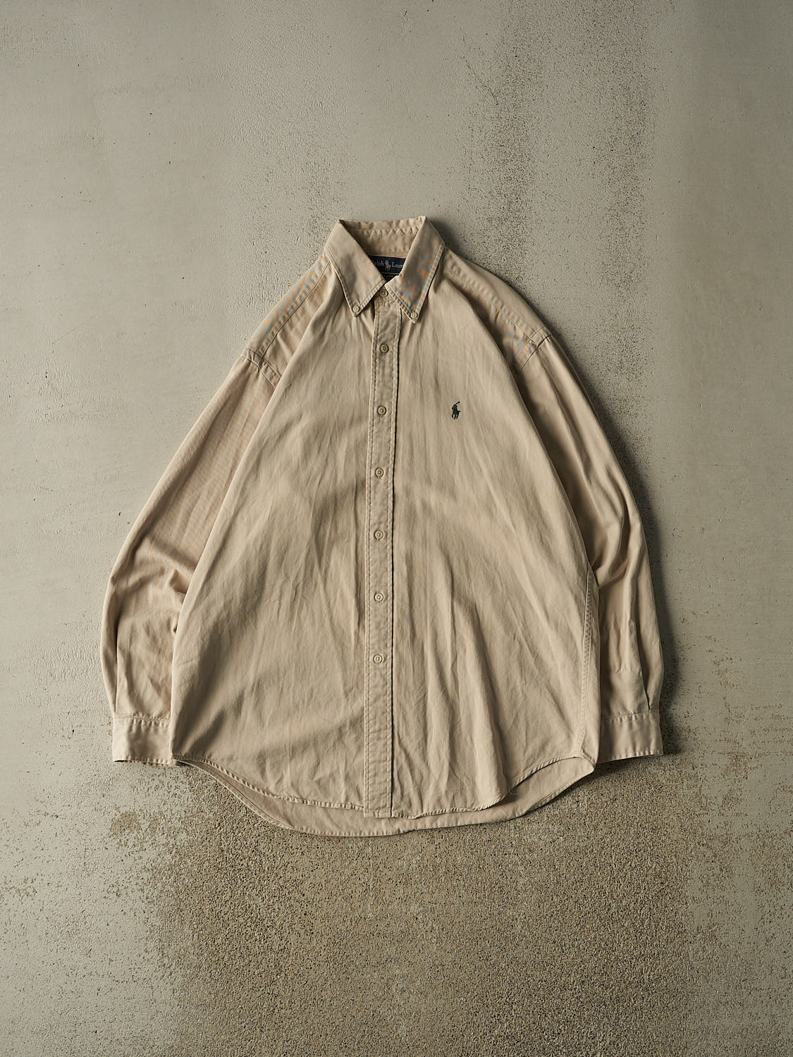 Vintage Y2K Beige Polo Button Up  Long Sleeve (XL/XXL)