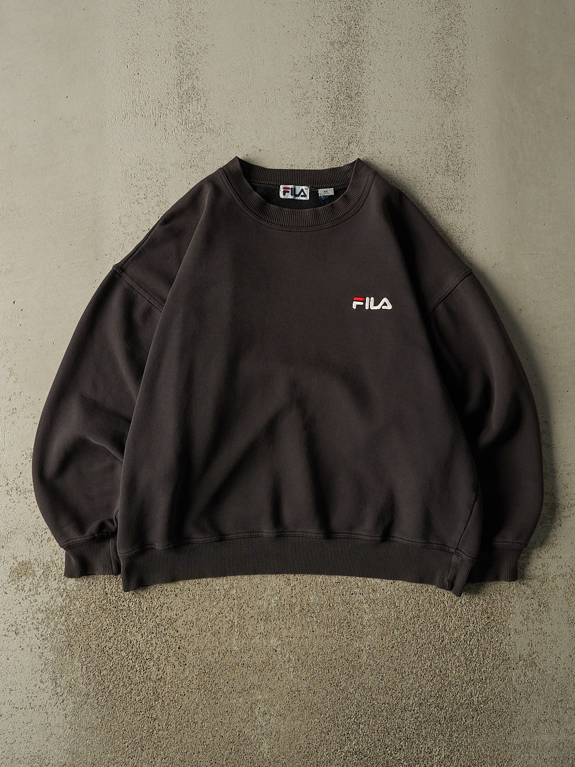 Vintage 90s Faded Black Fila Embroidered Crewneck (XL)