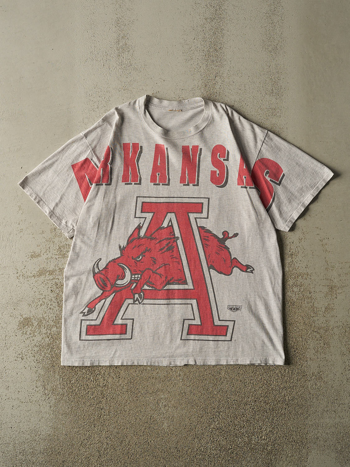 Vintage 90s Heather Grey University of Arkansas AOP Tee (XL)