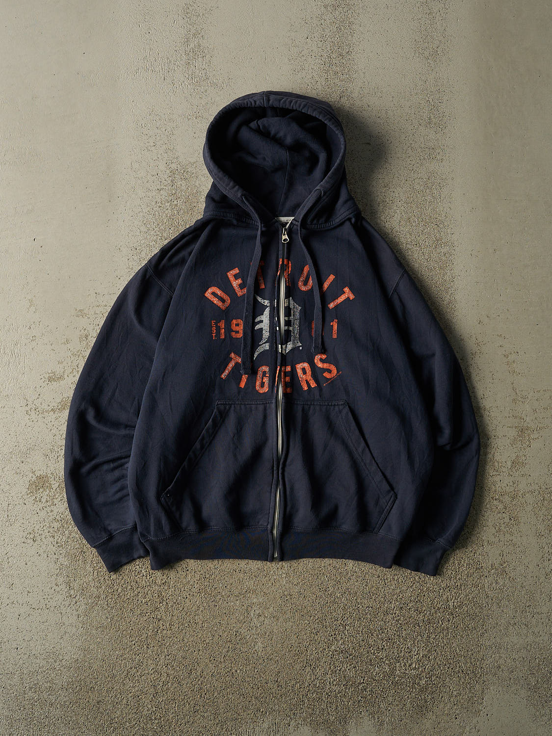 Vintage Y2K Navy Blue Detroit Tigers Zip Up  Hoodie (M/L)