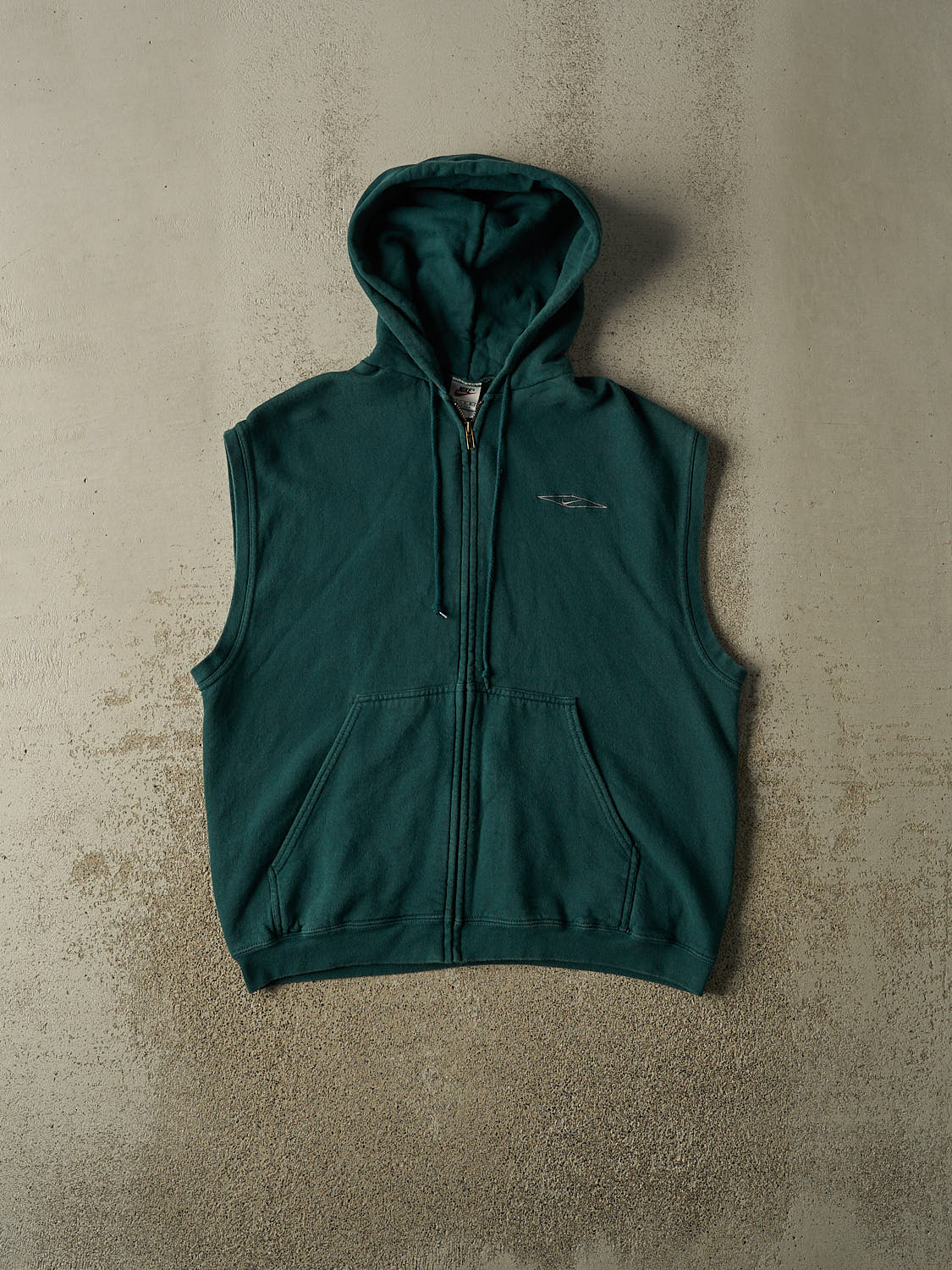 Vintage 90s Green Nike Embroidered Sleeveless Zip Up Hoodie (L)