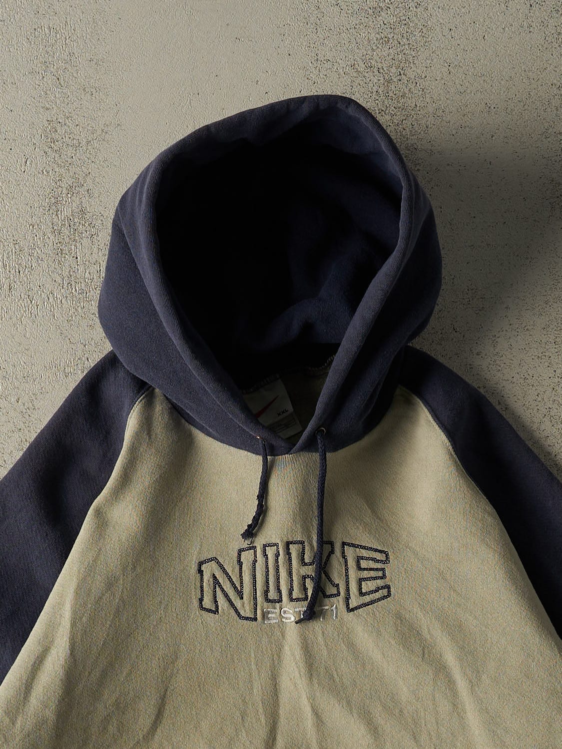 Vintage 90s Beige & Navy Nike Hoodie (XL/XXL)