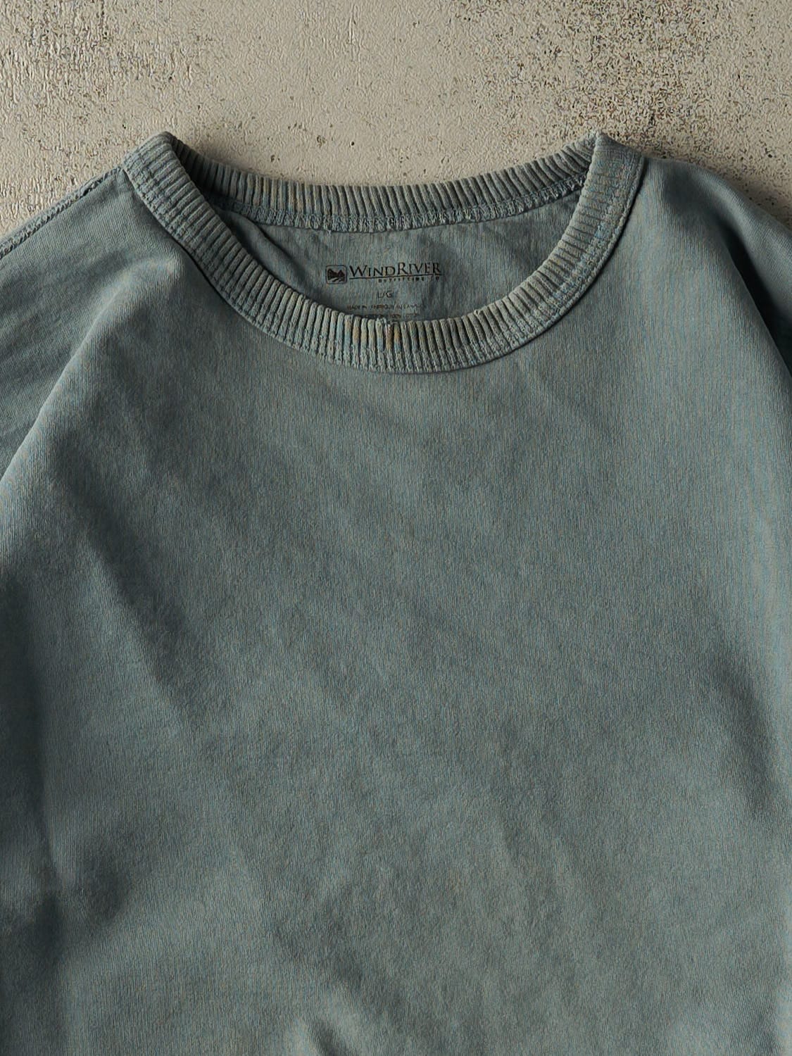 Vintage Y2K Washed Green Wind River Blank Crewneck (L)