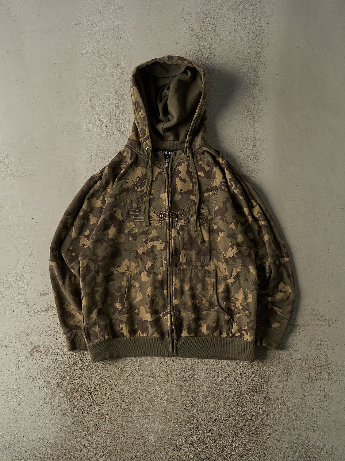 Vintage Y2K Camo Randy River Zip Up Graphic Hoodie (L)