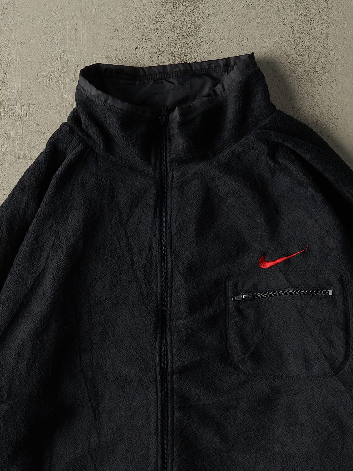 Vintage 90s Faded Black Nike Embroidered Zip Up Fleece (XXL/XXXL)