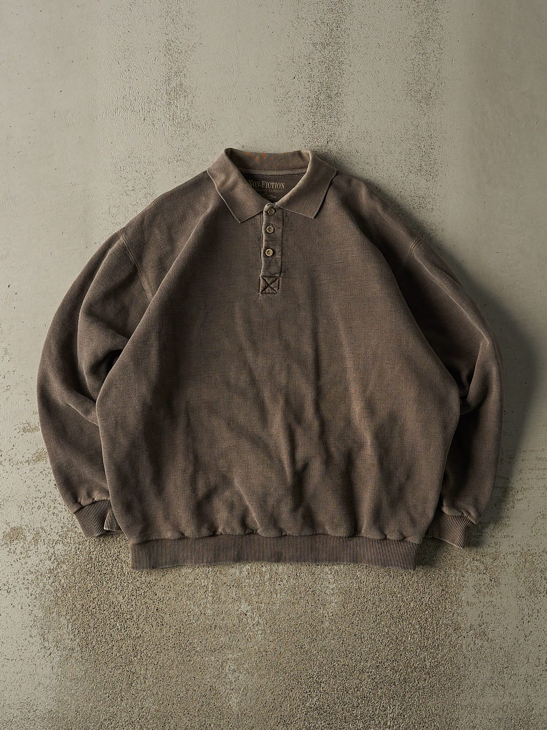 Vintage Y2K Brown Non-Fiction Quarter Button Sweater (L/XL)