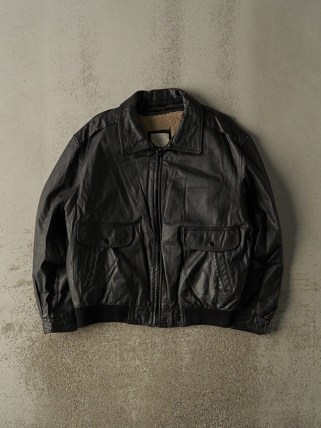 Vintage 90s Black Protocol Leather Bomber Jacket (L)