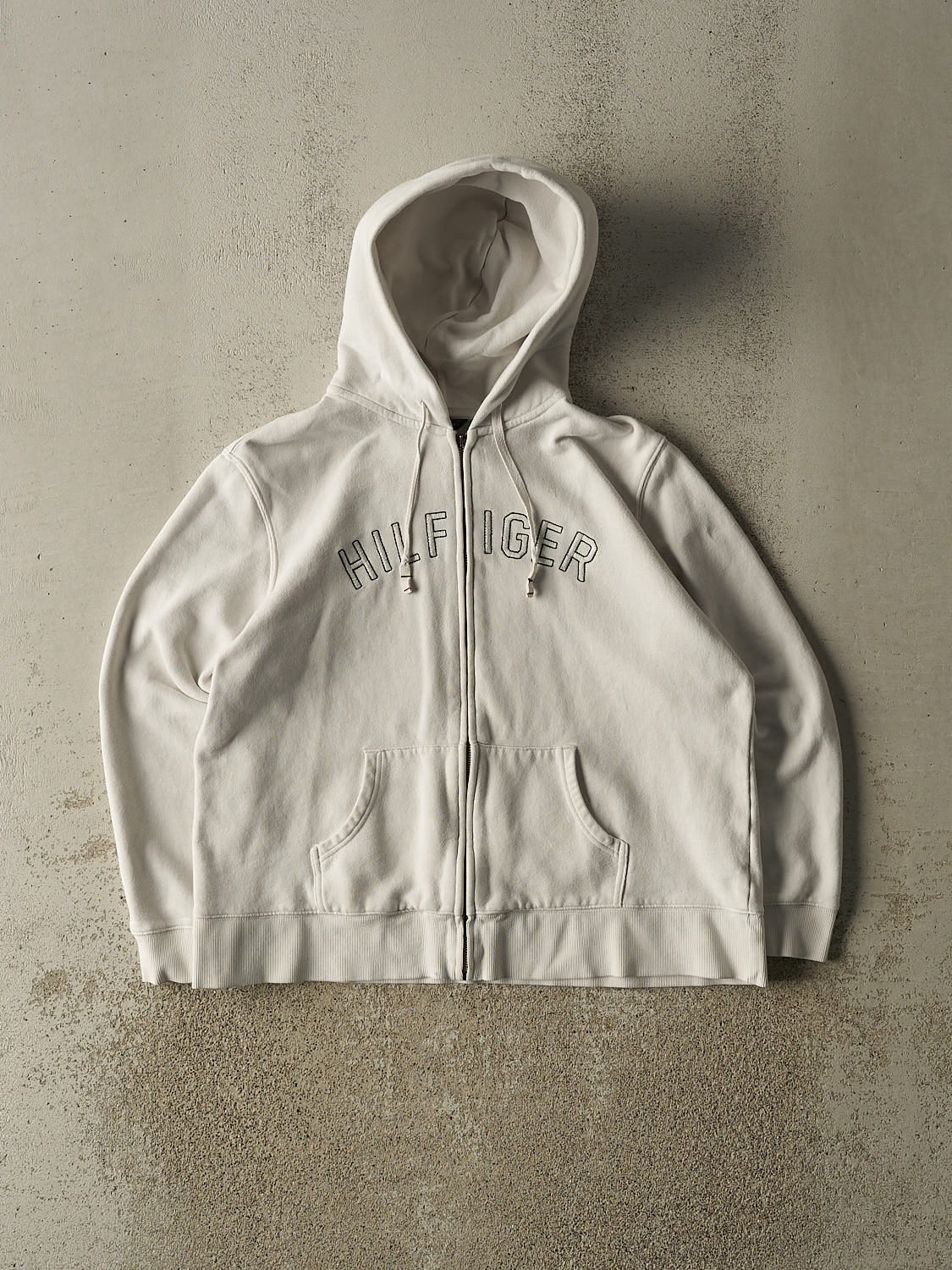 Vintage Y2K Beige Tommy Hilfiger Zip Up Hoodie (S/M)