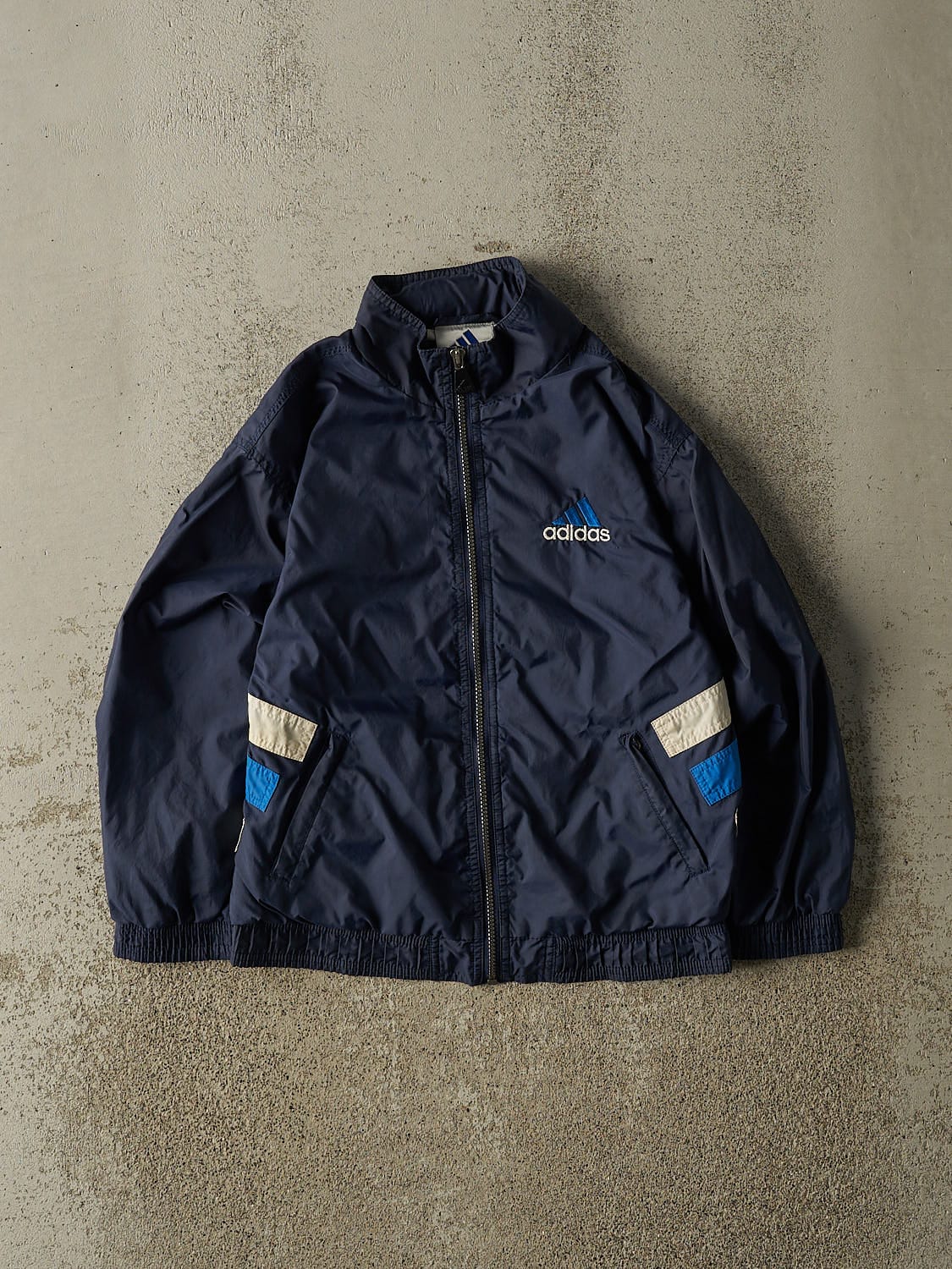 Vintage 90s Navy Blue Adidas Embroidered Windbreaker Jacket (XXS)