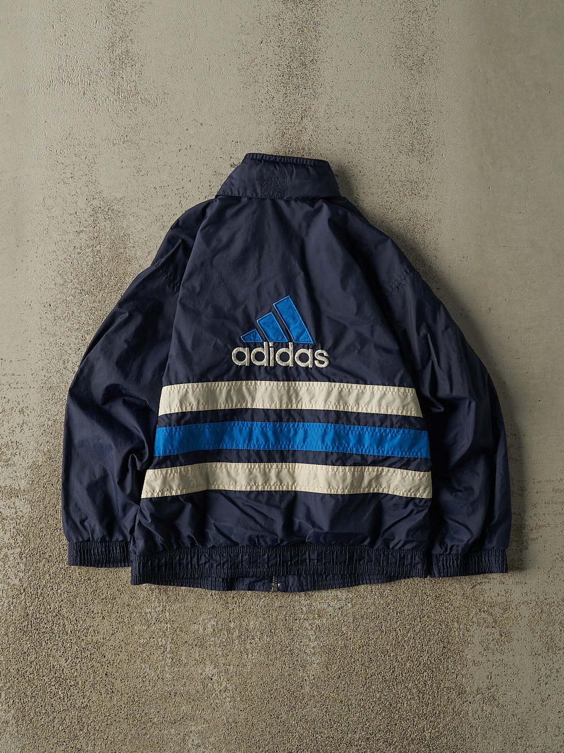Vintage 90s Navy Blue Adidas Embroidered Windbreaker Jacket (XXS)