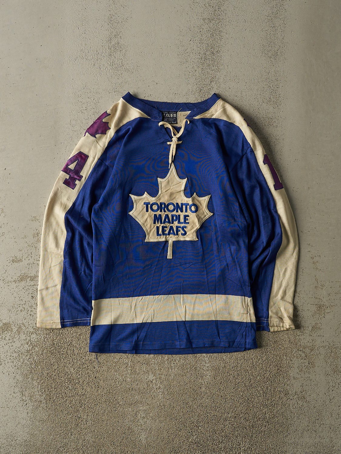 Vintage RARE 80s Blue Toronto Maple Leafs #14 Hockey Jersey (M)