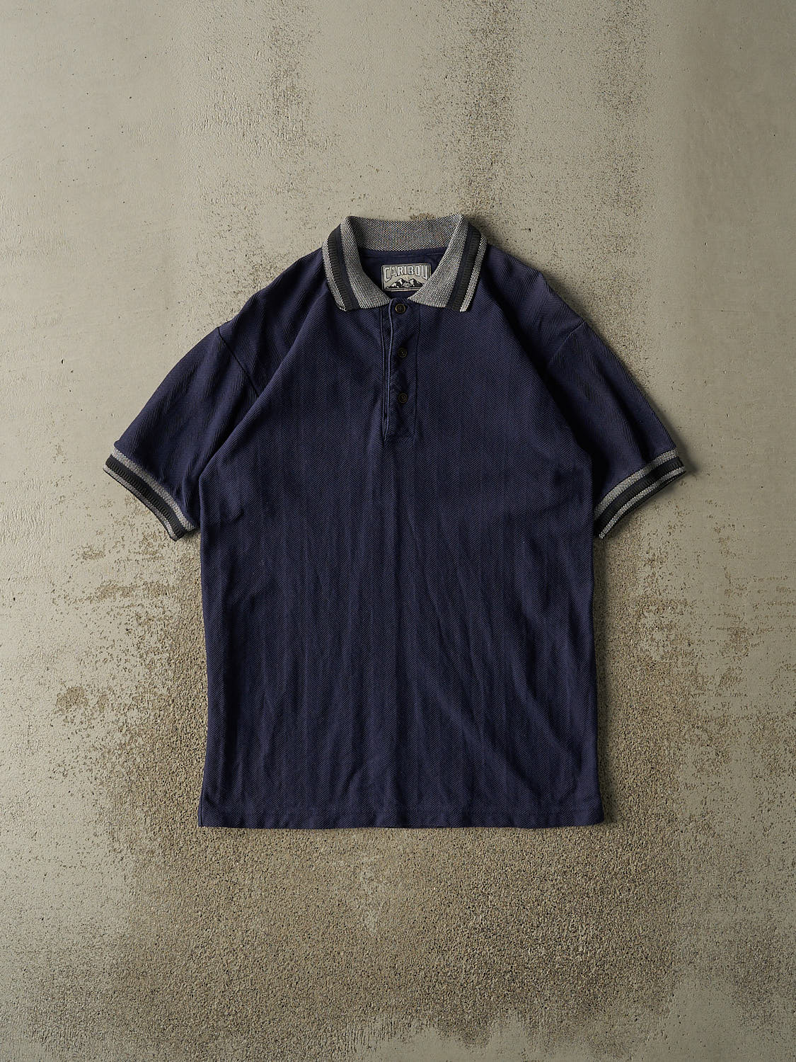 Vintage 90s Navy Blue Striped Quarter Button Tee (M)